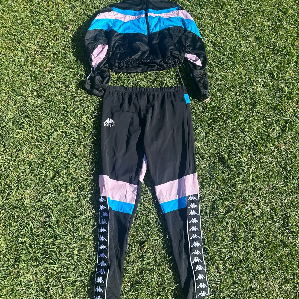 Kappa Kids' Black and Blue Joggers with Pink Accents